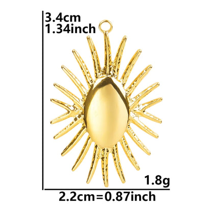 6pcs Real Gold-Plated Sun Charms - Stainless Steel Jewelry Making Pendants, Heart, Moon & Sunshine Design