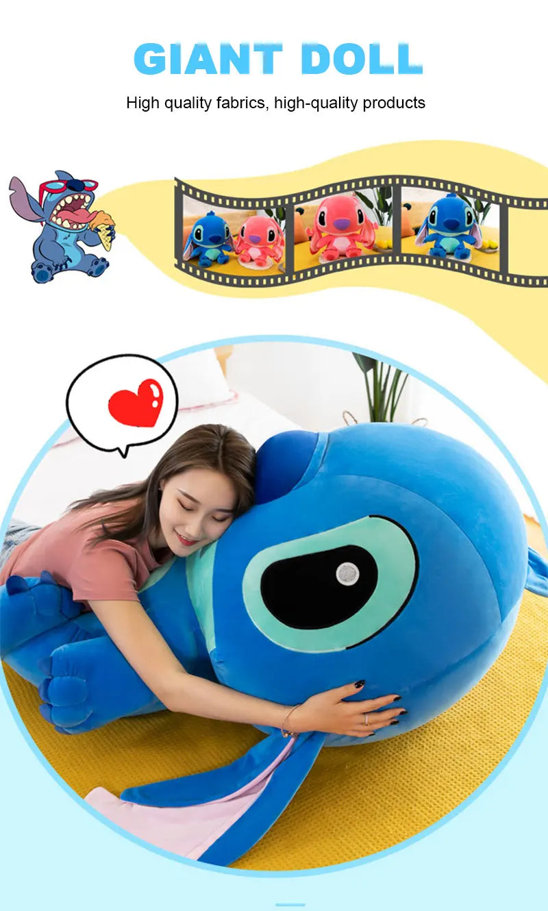 20-60cm Giant Lilo & Stitch Plush – Cartoon Stuffed Anime Toys, Pendant Pillow for Kids Birthday Gift