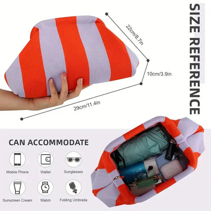 Summer Woven Crochet Clutch Bag – Women’s Cute Ruched Cloud Handbag, Casual Colorblock Purse