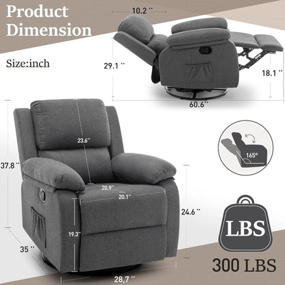 360° Swivel Recliner Rocker Chair – Upholstered Fabric Glider for Adults & Nursery Use
