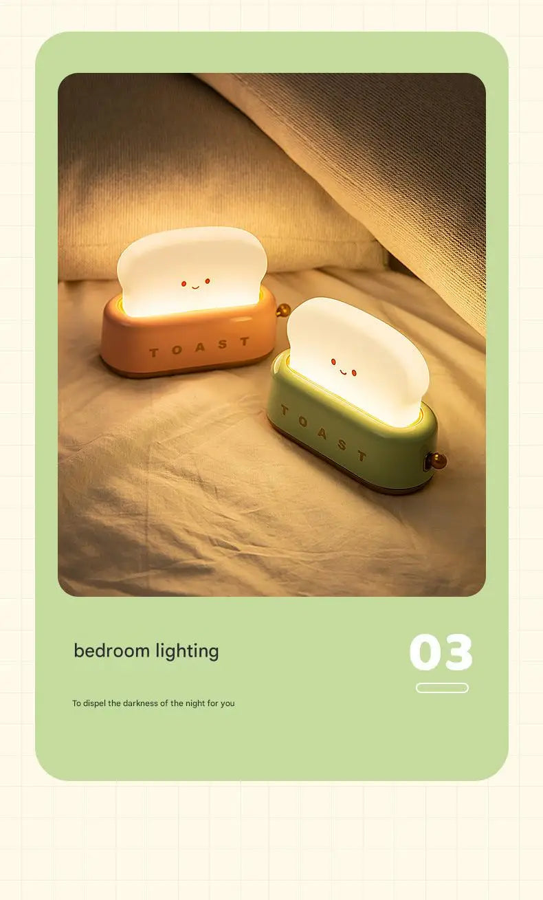 INS Style Toast Maker Night Light – Creative LED Bedside Desk Lamp with Timer