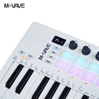 M-VAVE SMK-Ⅱ 25-Key MIDI Keyboard Controller – Bluetooth, 16 RGB Drum Pads, Semi-Weighted Dynamic Keybed