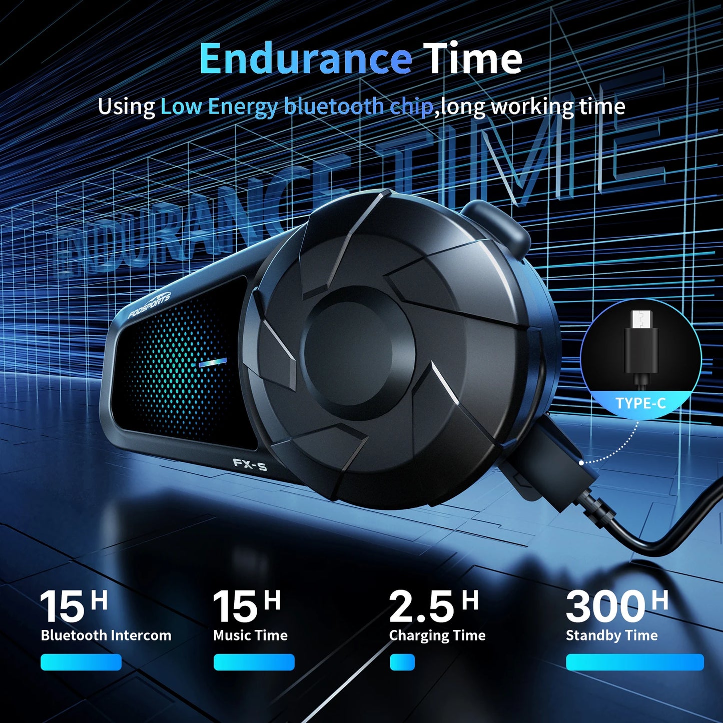 Fodsports FX-S Bluetooth Motorcycle Intercom — Wireless Helmet Headset with 1000M Range, BT5.4