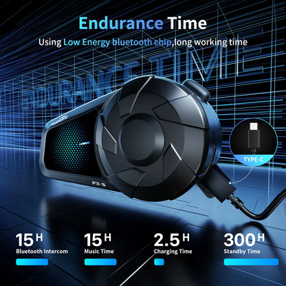 Fodsports FX-S Bluetooth Motorcycle Intercom — Wireless Helmet Headset with 1000M Range, BT5.4