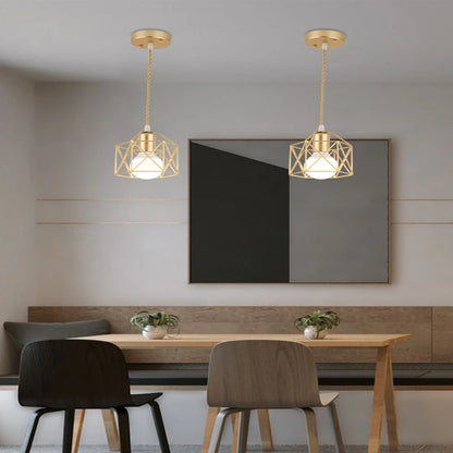 Modern LED Pendant Light - Iron Gold Black Minimalist Metal Cage Pendant Lamp - Living Room, Restaurant, Shop, Bar Fixture Decoration