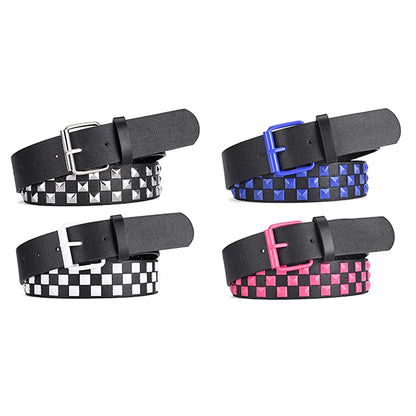 Personalized Checkerboard PU Leather Belt – 107CM Unisex Rivet Punk Hip-Hop Fashion Accessory