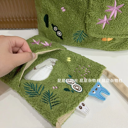 Cartoon Cat Embroidered Lamb Plush Handbag – Cute One-Shoulder Messenger Bag for Mobile Phone & Daily Use