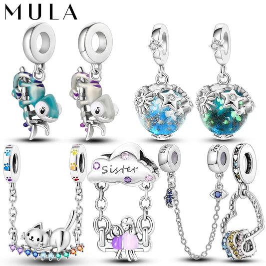 MULA Chameleon Silver-Plated Charm with Color-Changing Crystal Ball - DIY Snake Chain Bracelet Jewelry Gift for Women