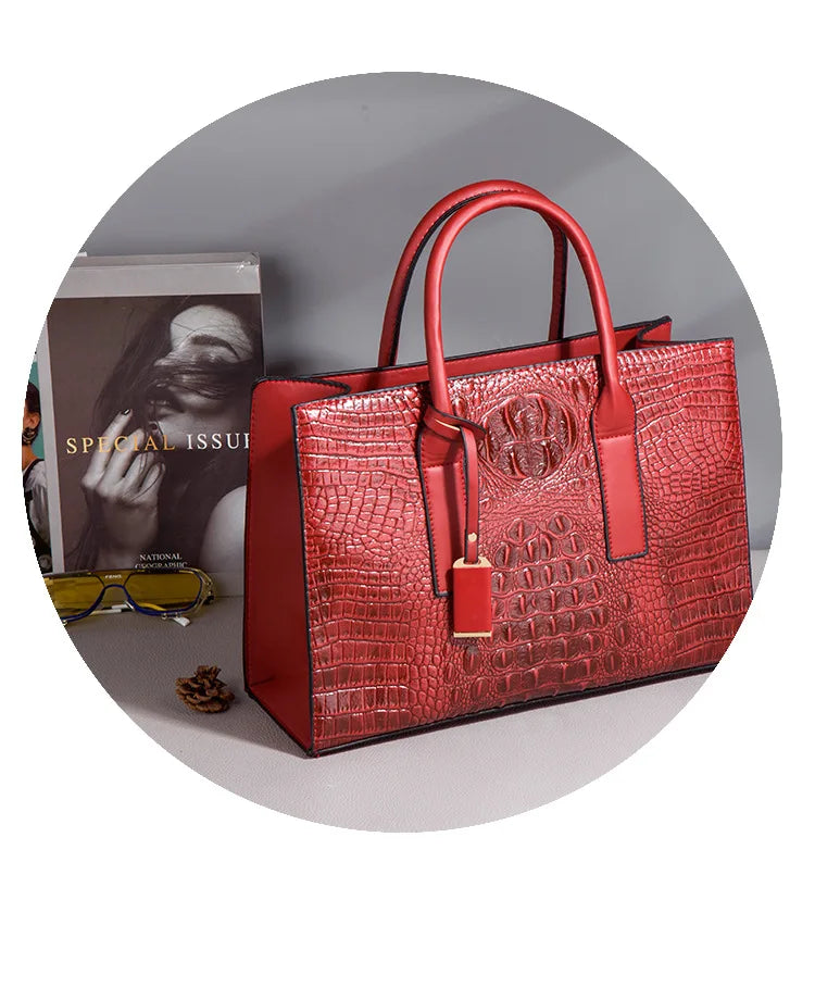 New Crocodile Pattern Handbag Set for Women — 3Pcs Tote, Shoulder Bag & Clutch, Large Capacity Fashion Set