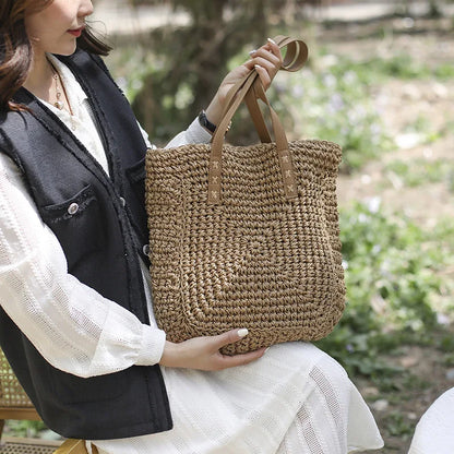 Handmade Woven Straw Beach Bag – Large Capacity Women’s Raffia Shoulder Tote for Summer Travel