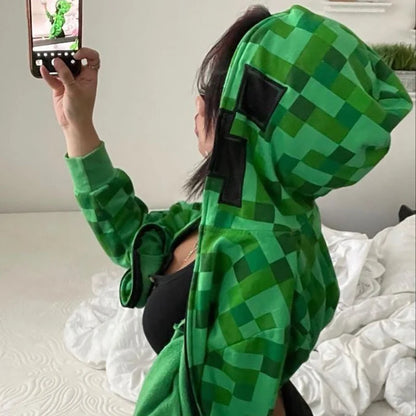 Streetwear Y2K Zip-Up Hoodie – Oversized Grunge Goth Graphic Print Retro Punk Hip Hop Sweatshirt