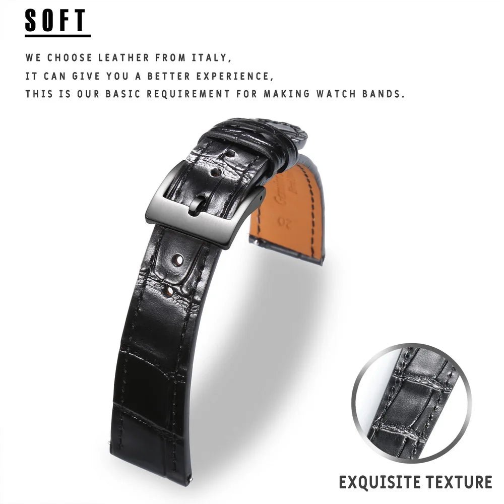 HEMSUT Genuine Leather Watch Band – Handmade Cowhide Quick Release Straps for Men 18MM-22MM