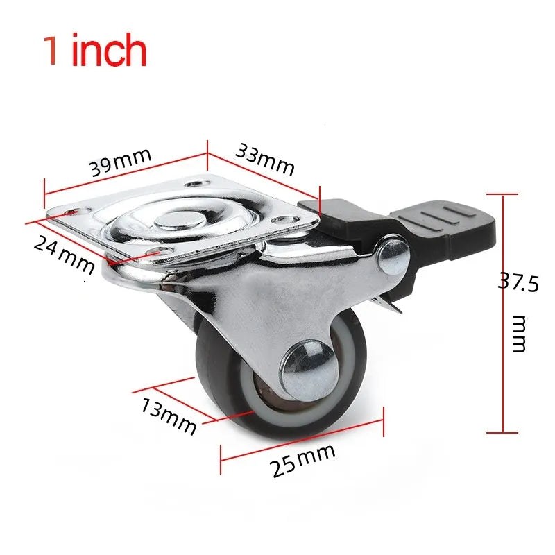4PCS Soft Rubber Furniture Caster - 1/2 inch Universal Swivel Wheel for Platform Trolleys and Furniture Accessories