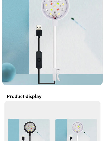 LED Aquarium Light with Adapter – Clip-On Full Spectrum USB Light, 360° Rotating for Fish Tanks
