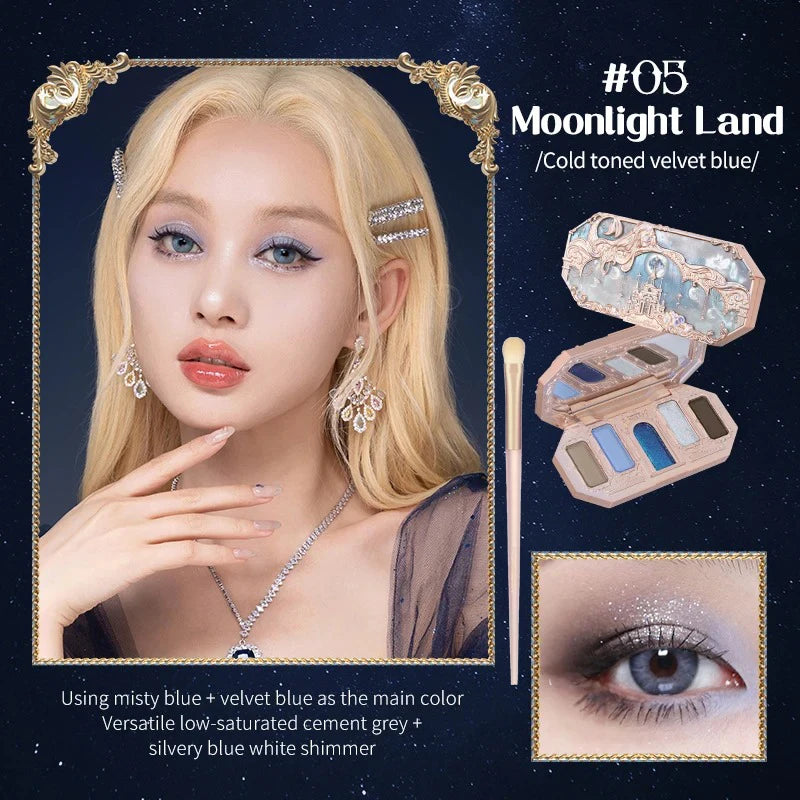 Flower Knows Moonlight Mermaid Eyeshadow Palette – 5-Color Matte, Shimmer & Glitter Waterproof Eye Shadow