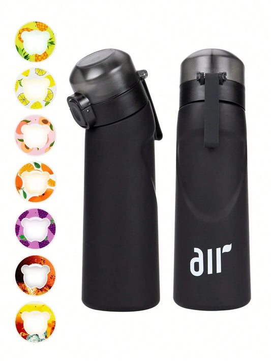 Portable Air Water Bottle with Straw – Leak-Proof Transparent Bottle with 1 Random Flavor Pod for Outdoor Sports