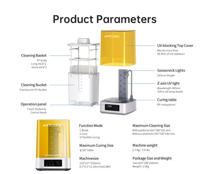 ANYCUBIC Wash & Cure Machine | 3-4L Large Volume for LCD/DLP Resin 3D Printers, Compatible with Photon Mono 2