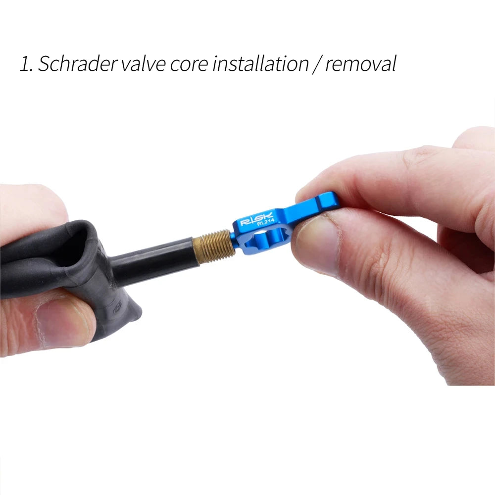 RISK 4-in-1 Bike Valve Core Wrench – Portable Road Bicycle Tool with 2 Presta Valve Caps for Installation & Removal