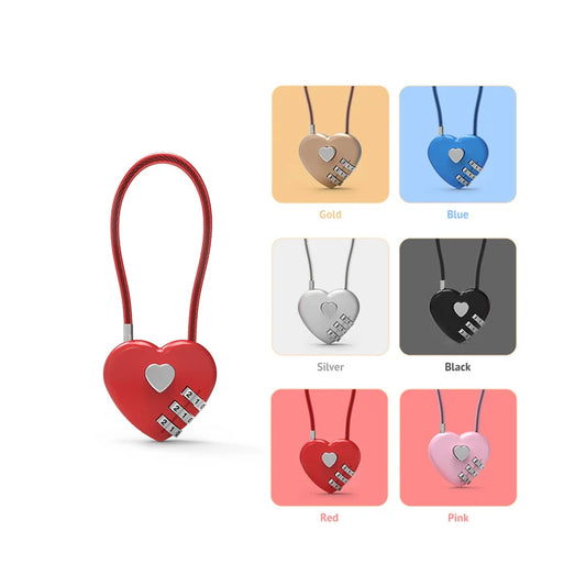 Heart-Shaped Love Lock for Wedding, School Bag, Backpack & Trolley Box - Zinc Alloy Combination Lock