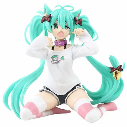 Hatsune Miku 12cm Neko Ears Figure – Cute Anime Desktop Figurine T-Shirt Ver. Kawaii Model Toy Decor
