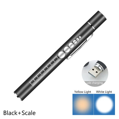 USB Rechargeable Medical Pen Light | Mini Nursing LED Flashlight with Stainless Steel Pocket Clip