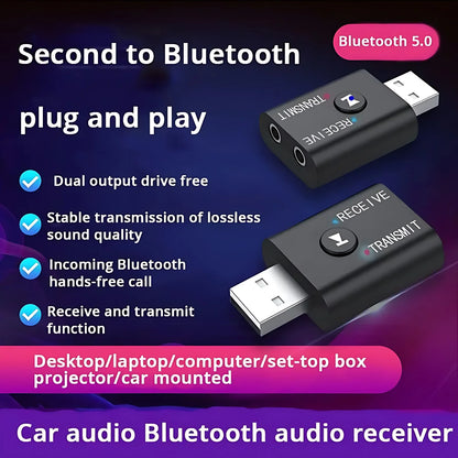 Bluetooth 5.0 Audio Transmitter Receiver – 3.5mm AUX, RCA, USB Stereo Wireless Adapter for TV, Car, Speaker & Headphones
