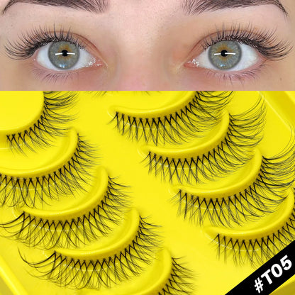 GROINNEYA Half Cat Eye Lashes – Soft Natural Clear Band, Faux Mink Wispy Lashes for Natural Makeup Look