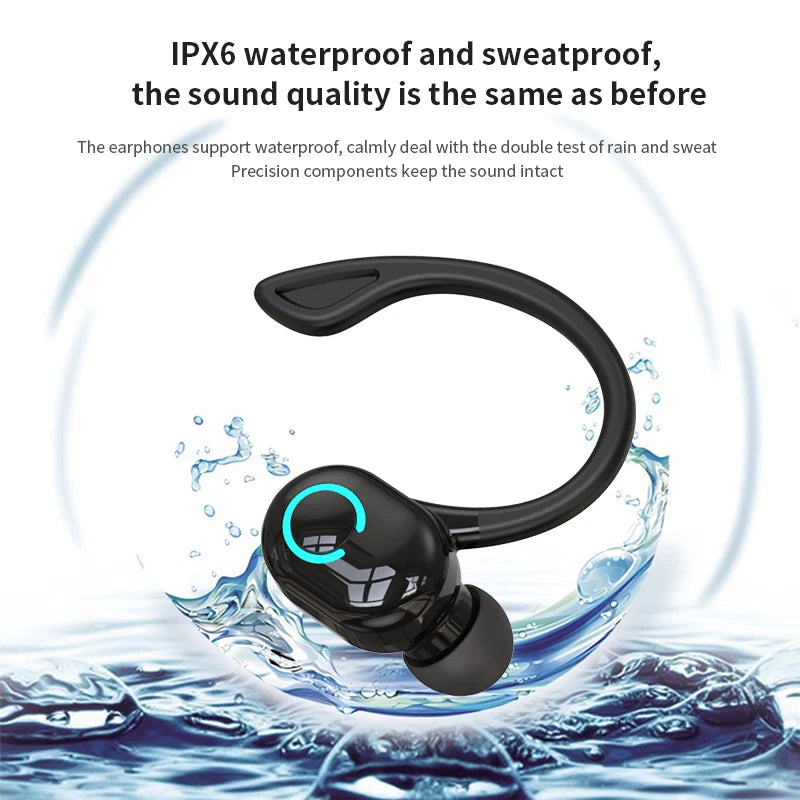 Wireless Bluetooth Earphones – HiFi Bass Ear-Hook Earbuds with HD Mic, Noise Cancelling, Waterproof Sports Gaming Headset