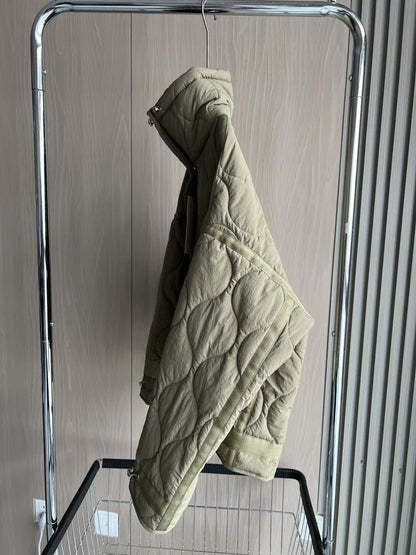 2024 ETJ Quilted Women's Coat – Beige Drawstring High Neck Jacket with Ties & Pockets