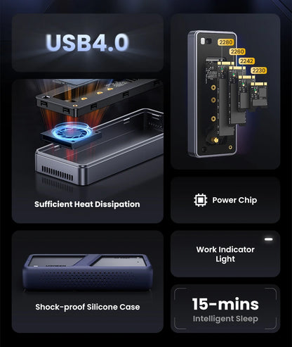 UGREEN 40Gbps NVMe SSD Enclosure – M.2 to USB4.0 Adapter with Built-in Cooling Aluminum Case