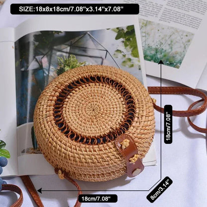 Handmade Straw Bag – Women’s Summer Rattan Beach Handbag, Boho Woven Circle Tote