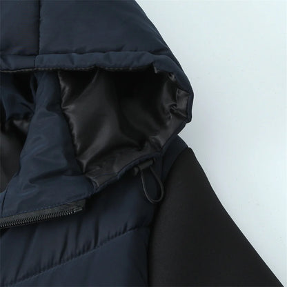 Taop&Za Women's Autumn Cotton Jacket – Fashionable Casual Long Sleeve Stand Collar Hooded Patchwork Coat