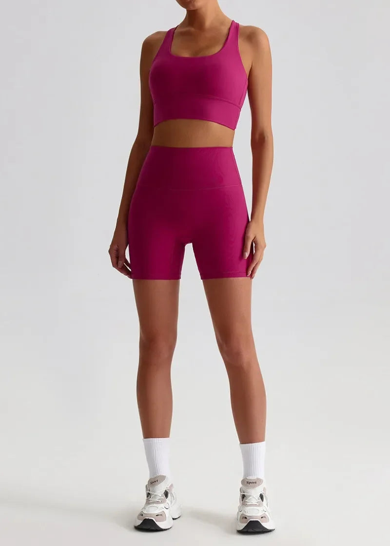 Women's Seamless Yoga Set — Quick-Dry Backless Bra & Booty-Lifting Shorts for Running, Gym & Fitness Workouts