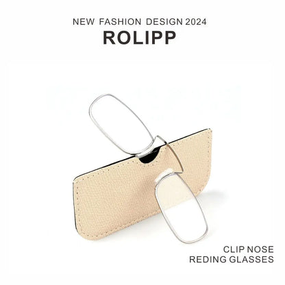 Portable Rectangle Reading Glasses for Men — Clip-On Nose Bridge Metal Frame with Case, Prescription +1 to +3