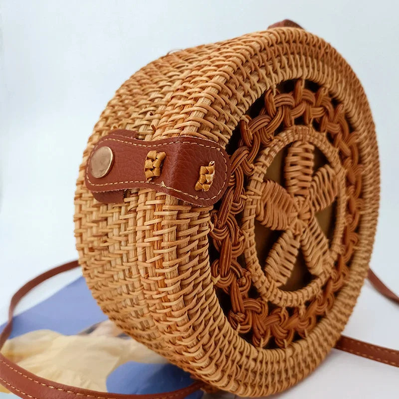 Handmade Straw Bag – Women’s Summer Rattan Beach Handbag, Boho Woven Circle Tote
