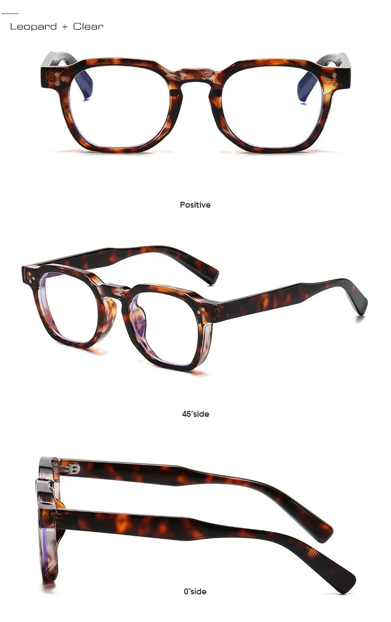 JNPCXI Vintage Rivet Oval Sunglasses – Fashion Leopard Frame Luxury Eyewear for Men & Women, Anti Blue Light Glasses