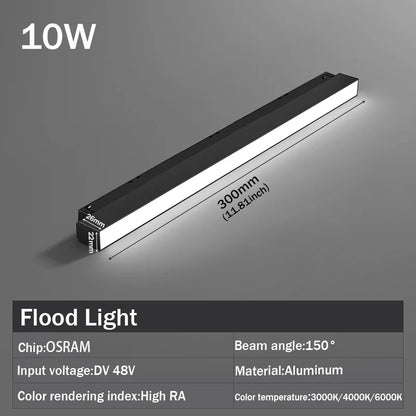 LED Magnetic Track Light Grille, Modern Embedded Flexible Linear Flood Lamp, DC48V Ceiling Spotlight for Indoor Living