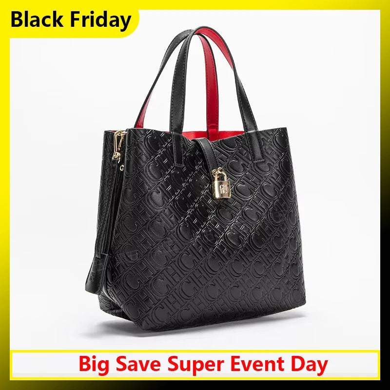 CH Fashion Women’s Shoulder Bag – Large Capacity Casual PU Leather Handbag with Embossed Letters
