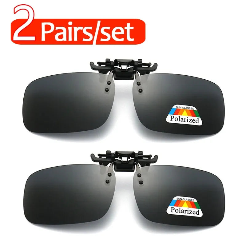 Polarized Clip Sunglasses 2Pcs Set: Myopia Glasses Clip for Driving Fishing Night Vision, Clip-on Sun Shading Eyeglasses