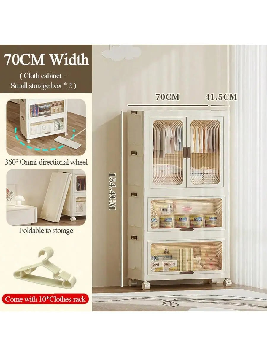 Plastic Wardrobe Closet — 27.6" Wide Stackable Multi-Layer Storage Bins with Lids & Wheels, Collapsible Drawer Organizer