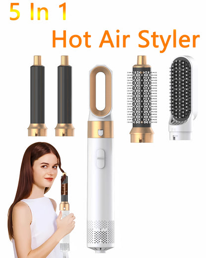 Professional 5-in-1 Air Hair Styler – Low Noise Hair Curling, Straightening & Drying with 1000W Hot Air Brushes