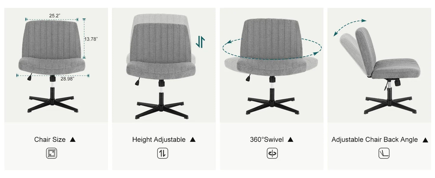 Armless Criss Cross Legged Swivel Office Chair - Wide Desk Chair Without Wheels