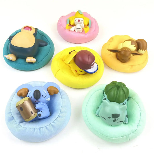 6-Piece Cartoon Sleep Pillow Set — Pokemon PVC Figures: Pikachu, Snorlax, Bulbasaur, Cute Q-Version Anime Dolls