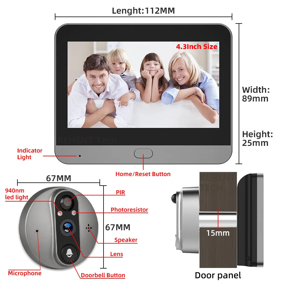 3MP Smart Life Tuya WiFi Doorbell — 1080P Peephole Camera, 5000mAh Battery, PIR Motion Sensor, IR, Alexa & Google Compatible