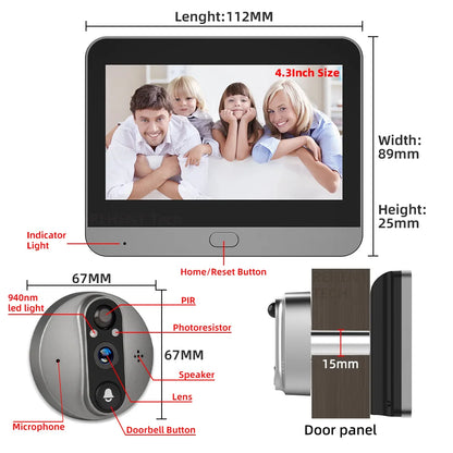 3MP Smart Life Tuya WiFi Doorbell — 1080P Peephole Camera, 5000mAh Battery, PIR Motion Sensor, IR, Alexa & Google Compatible