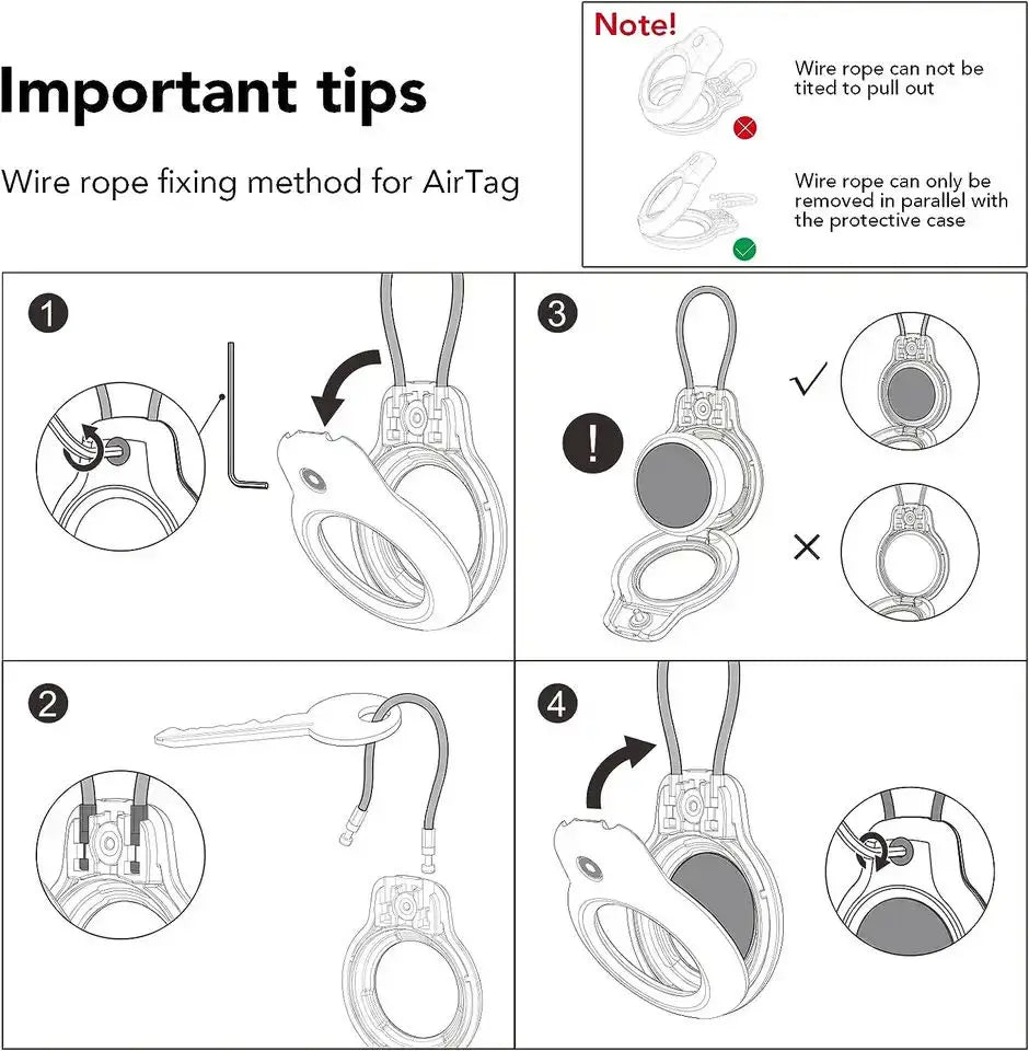 Apple AirTag Secure Holder – Wire Cable Lock Case Keychain for Keys, Luggage Tags, and Key Rings