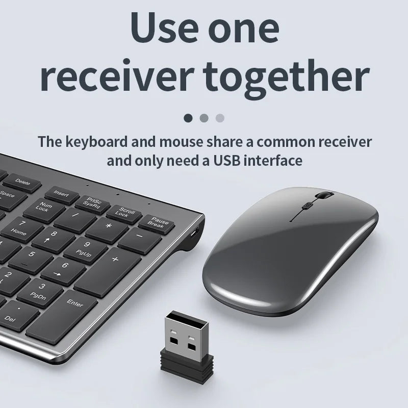 Jomaa Slim Bluetooth Keyboard & Mouse Set — Rechargeable 2.4G USB Wireless Combo for Laptop & Computer