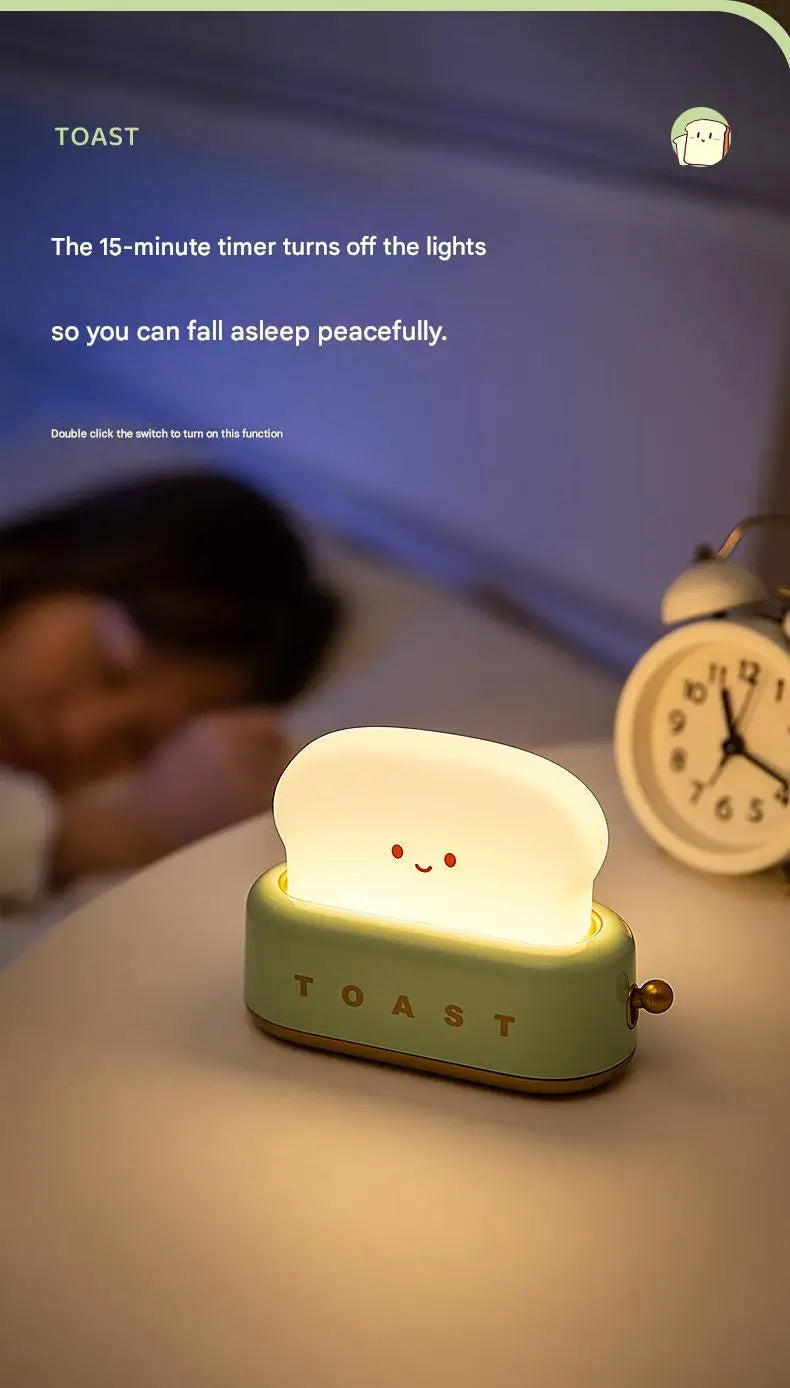 INS Style Toast Maker Night Light – Creative LED Bedside Desk Lamp with Timer