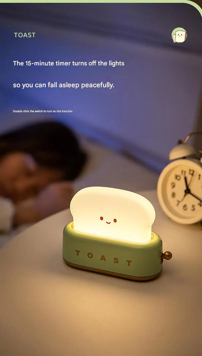 INS Style Toast Maker Night Light – Creative LED Bedside Desk Lamp with Timer