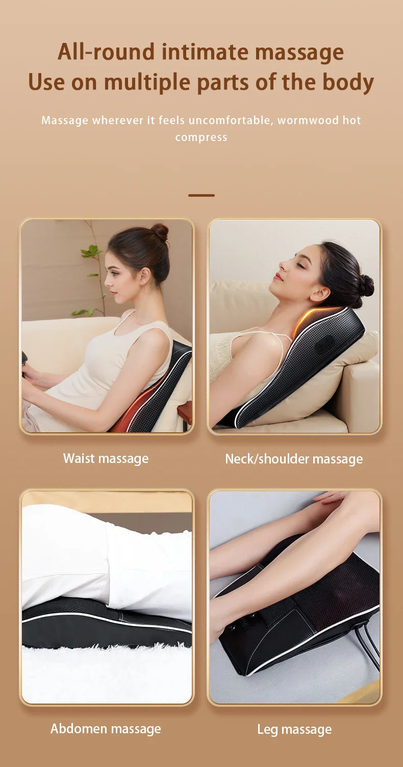 Manufacturer Direct Electric Shiatsu Neck & Head Massager Pillow with Heating and Vibration – Cervical Traction Car Back Massager